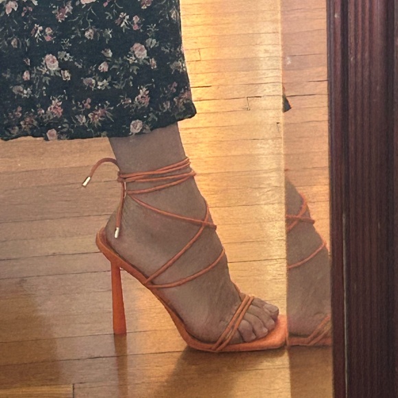 EGO orange lace up block heels - Picture 4 of 7